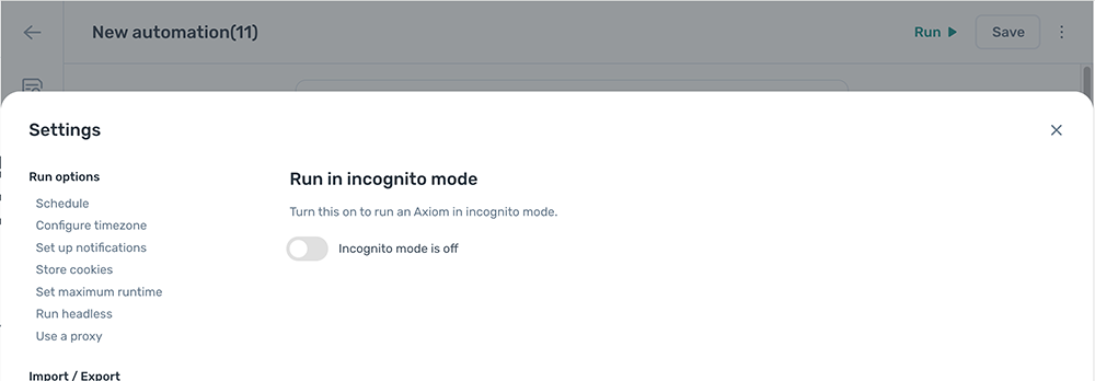 incognito mode - axiom.ai