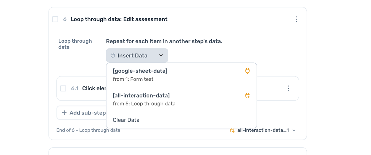 axiom.ai's addimg loop step and selecting data to loop through in the builder