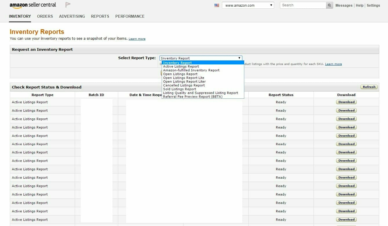 Amazon seller central inventory report being automated